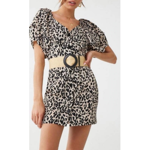 Womens Nic & Jo animal print mini dress with bell style puffed sleeves size L - Picture 1 of 10